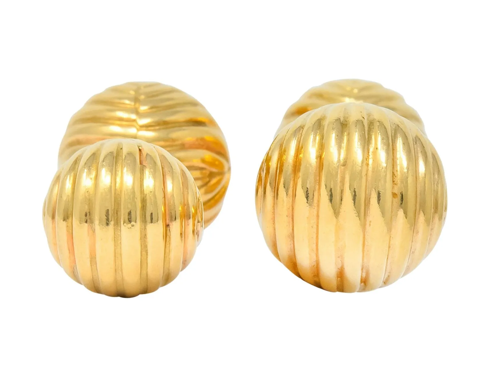 Tiffany & Co. 1960's Vintage 14 Karat Gold Ridged Ball Men's Cufflinks