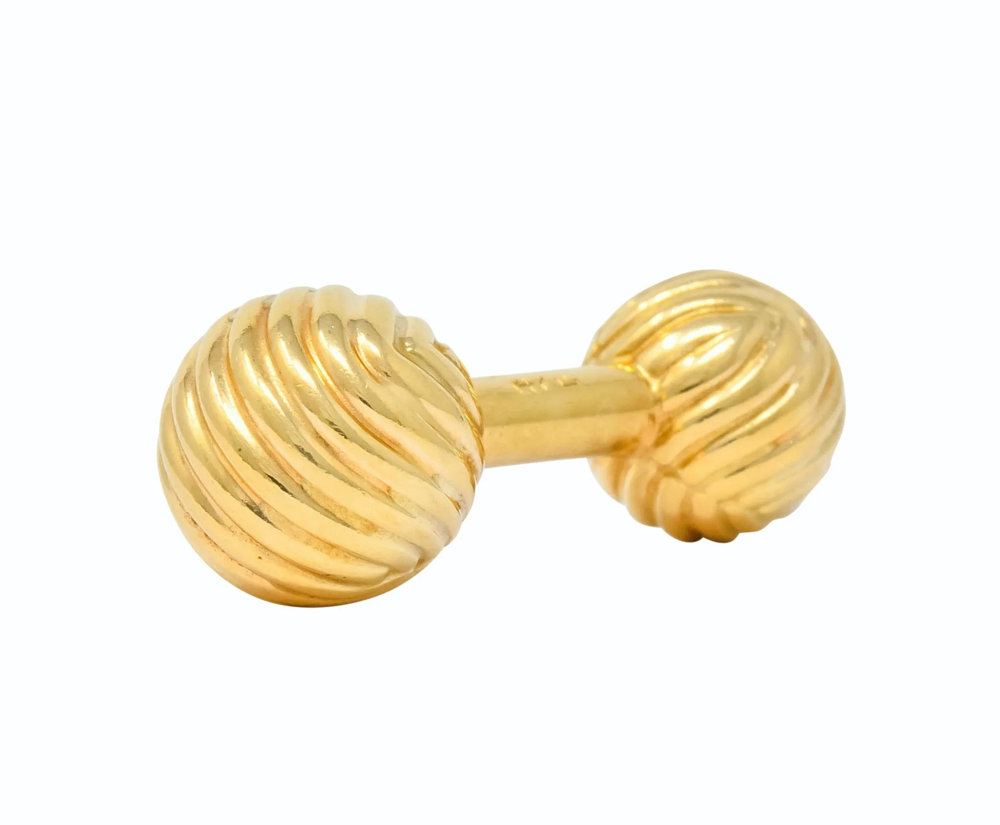 Tiffany & Co. 1960's Vintage 14 Karat Gold Ridged Ball Men's Cufflinks