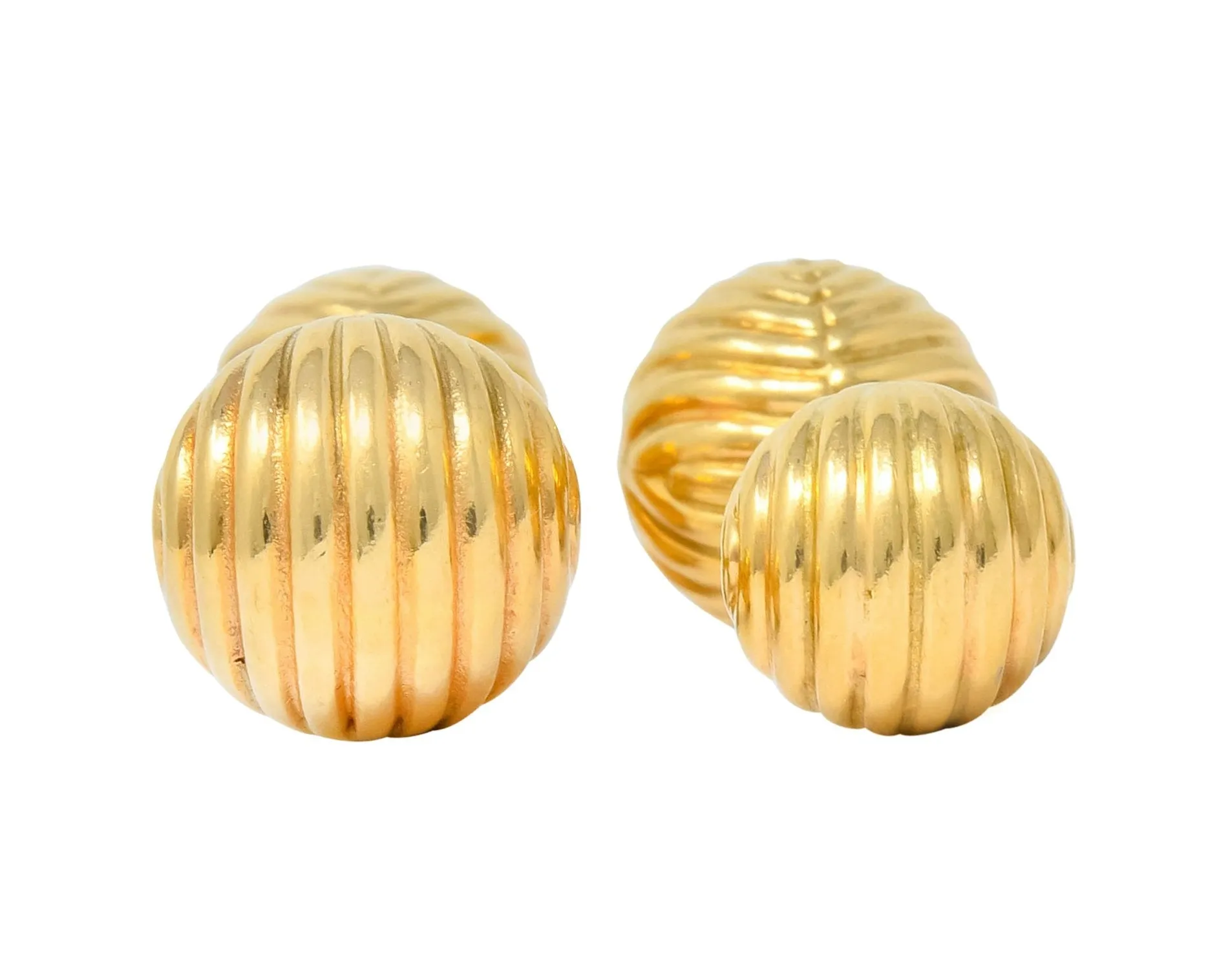 Tiffany & Co. 1960's Vintage 14 Karat Gold Ridged Ball Men's Cufflinks