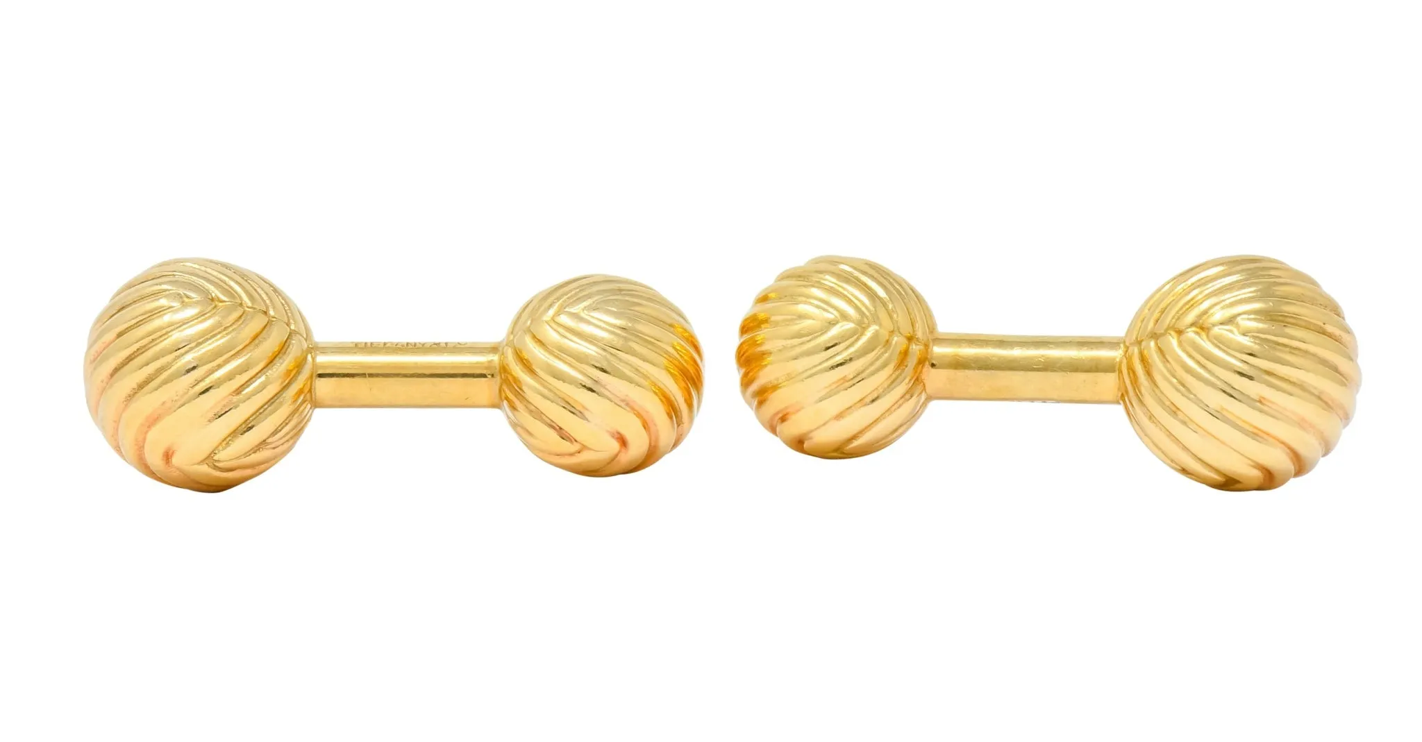 Tiffany & Co. 1960's Vintage 14 Karat Gold Ridged Ball Men's Cufflinks