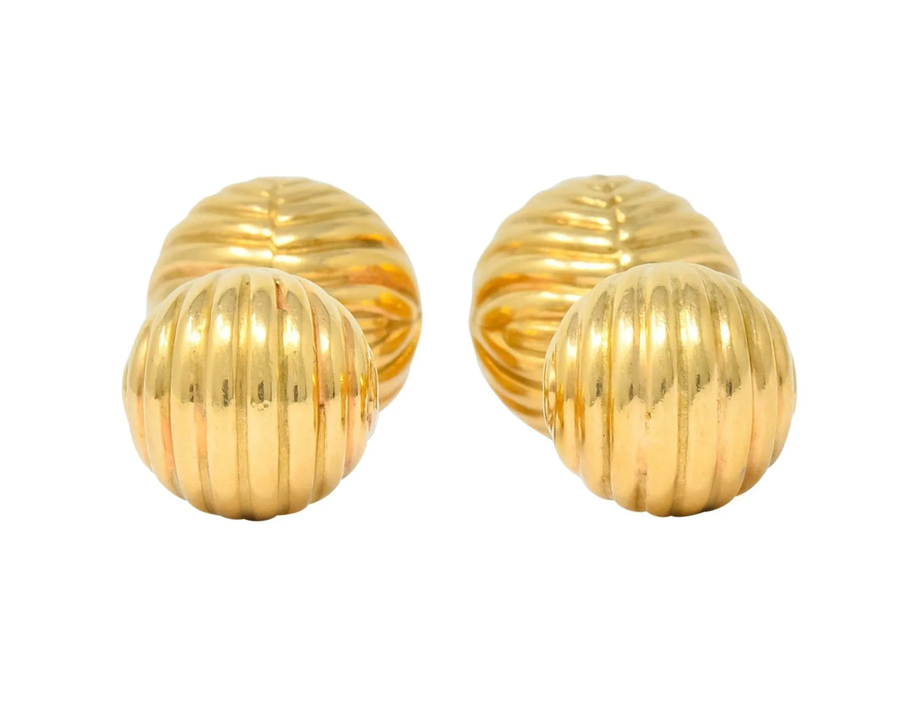 Tiffany & Co. 1960's Vintage 14 Karat Gold Ridged Ball Men's Cufflinks