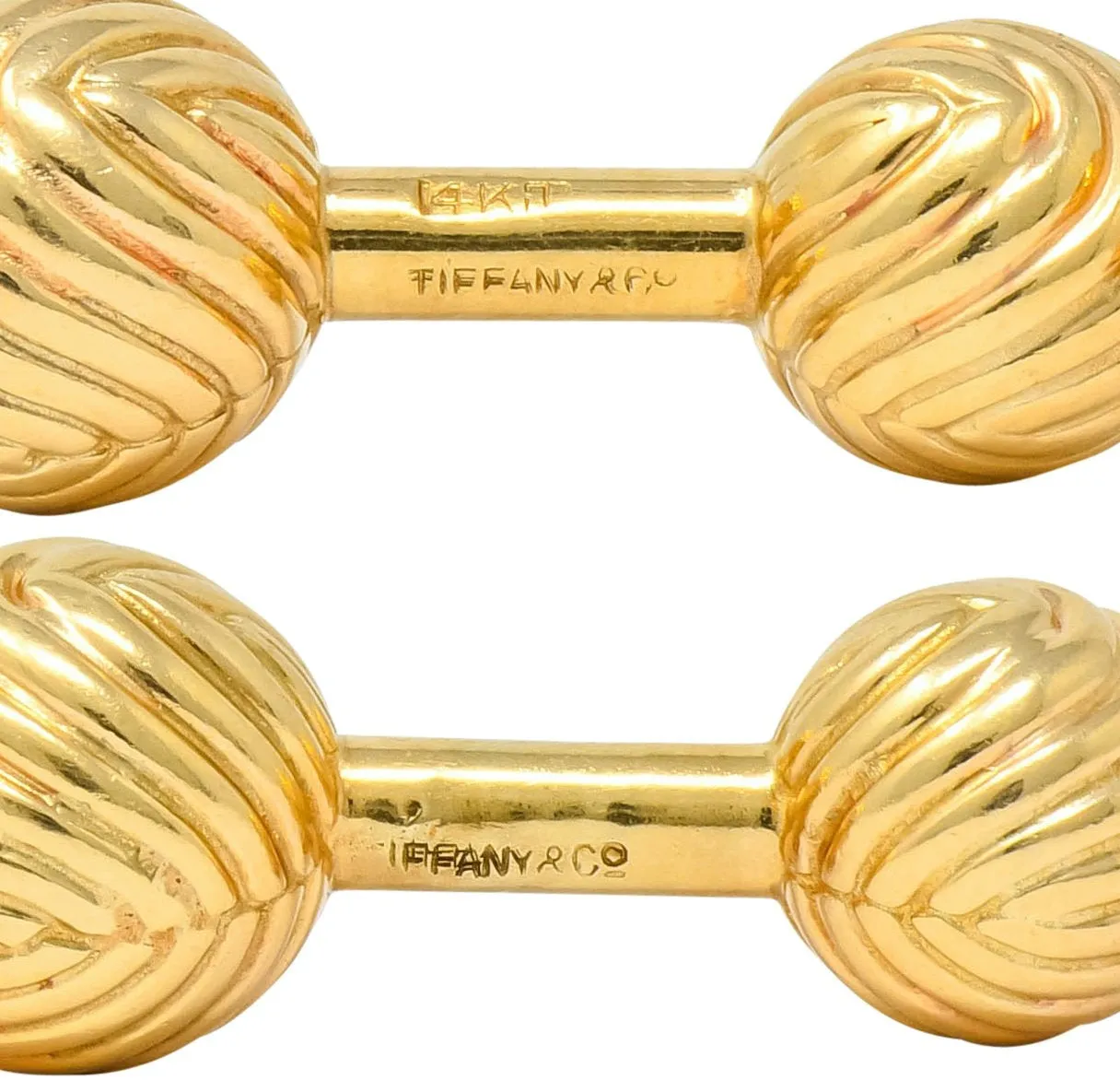 Tiffany & Co. 1960's Vintage 14 Karat Gold Ridged Ball Men's Cufflinks