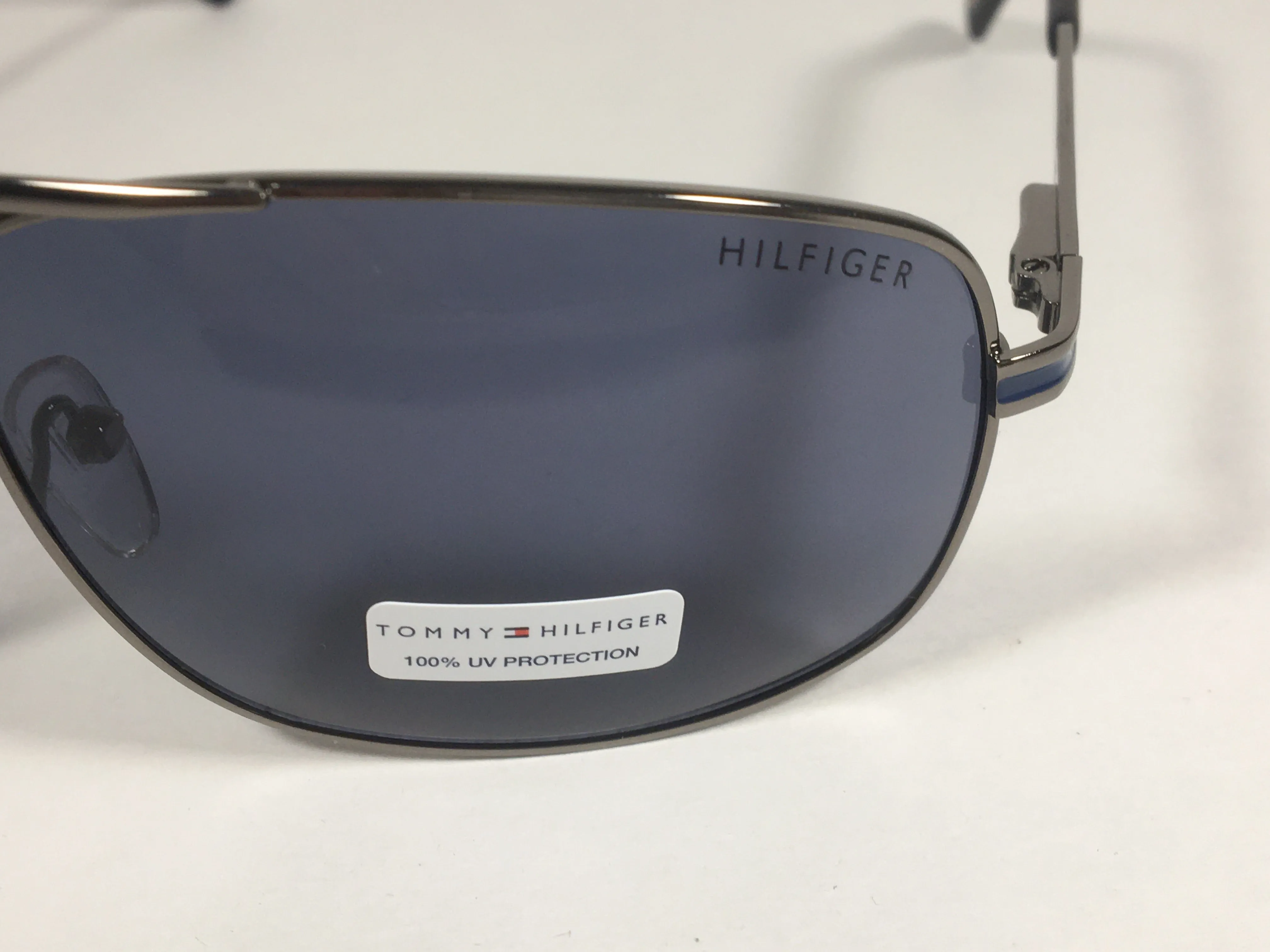 Tommy Hilfiger Phillip Rectangular Sunglasses Gunmetal Frame Blue Gray Lens PHILLIP MM OM224