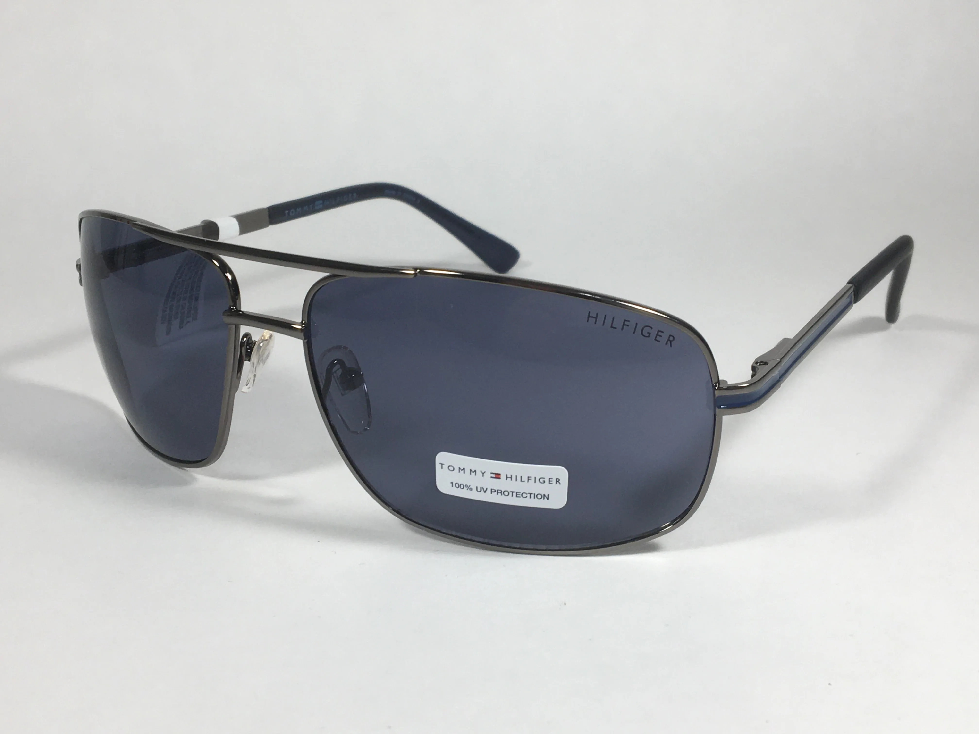 Tommy Hilfiger Phillip Rectangular Sunglasses Gunmetal Frame Blue Gray Lens PHILLIP MM OM224