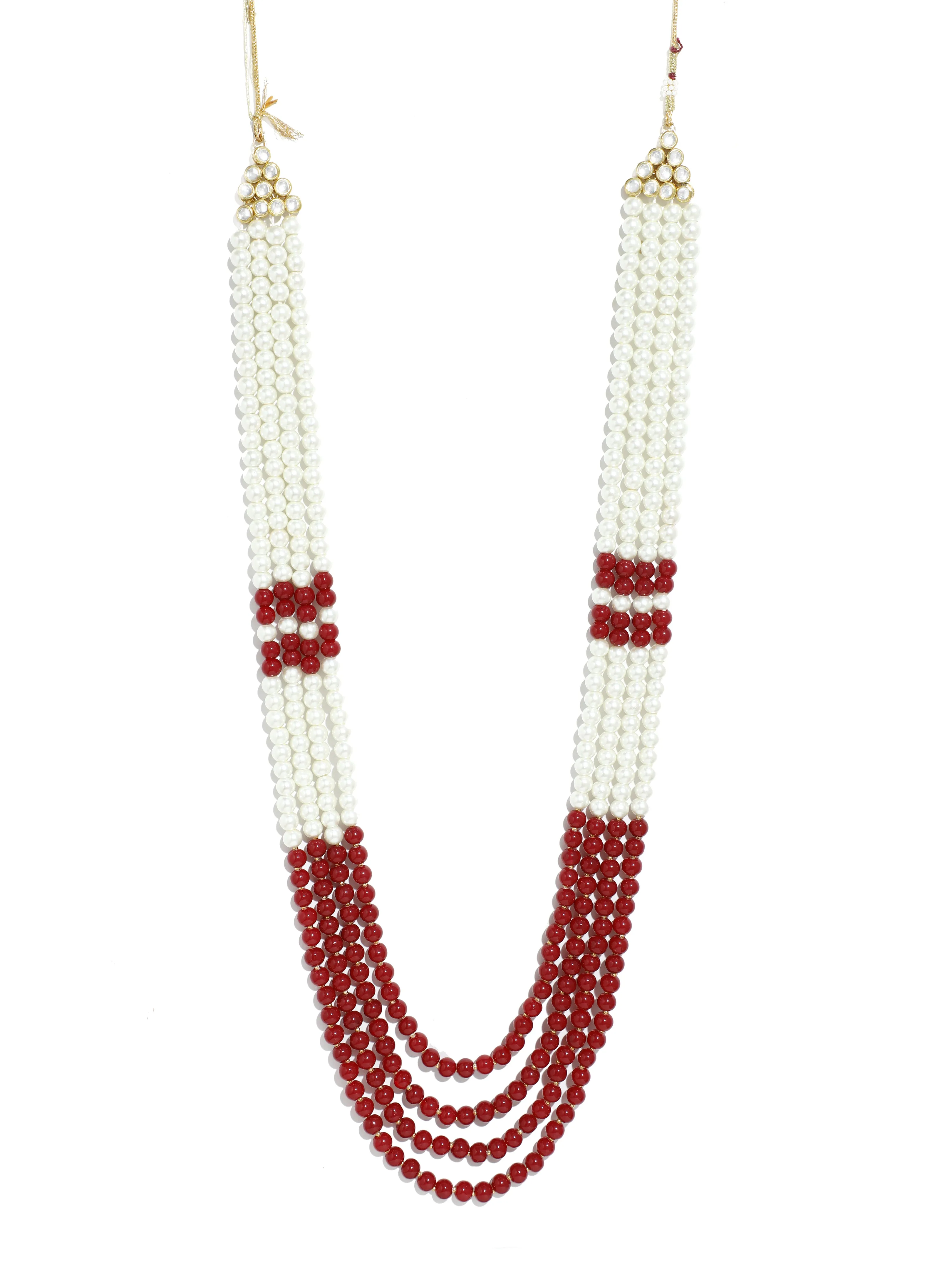Traditional Red and White Beads Maharaja Moti Mala for Men