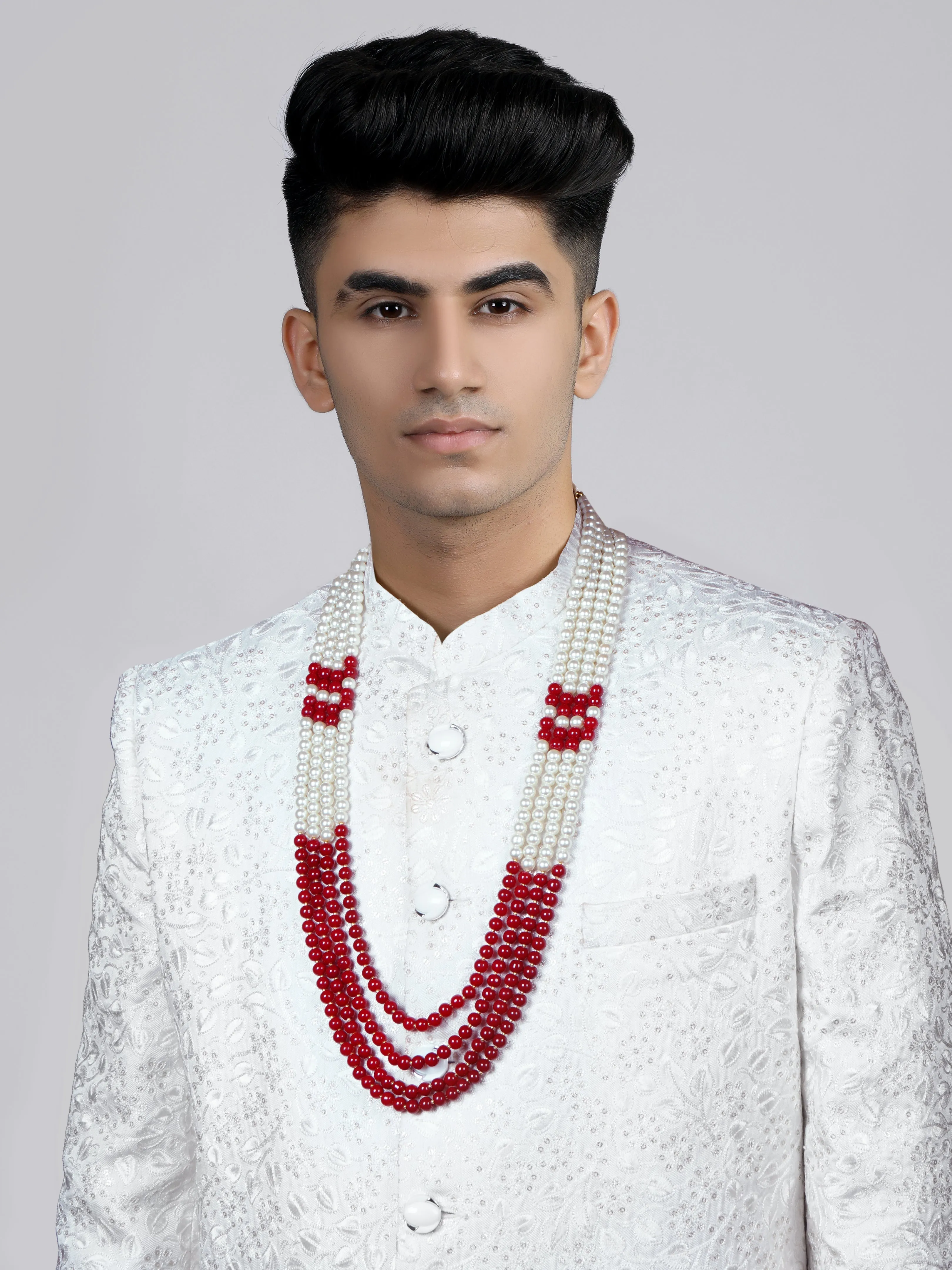 Traditional Red and White Beads Maharaja Moti Mala for Men