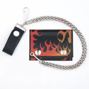 Tri-Fold Wallet w/ Chain- Red Flame