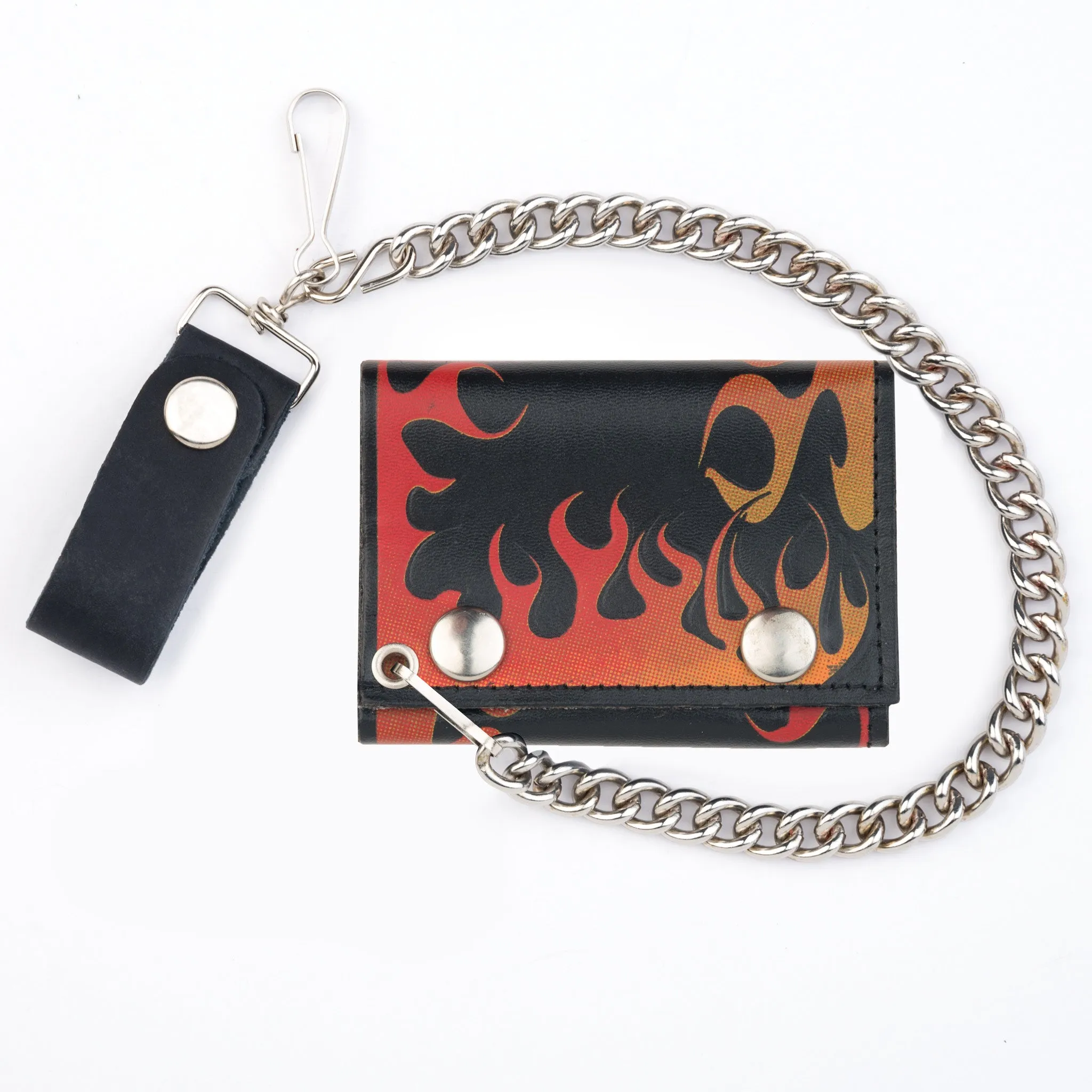 Tri-Fold Wallet w/ Chain- Red Flame