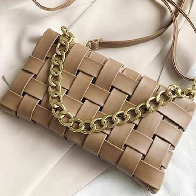 Valencia Basket Weave Clutch - Khaki