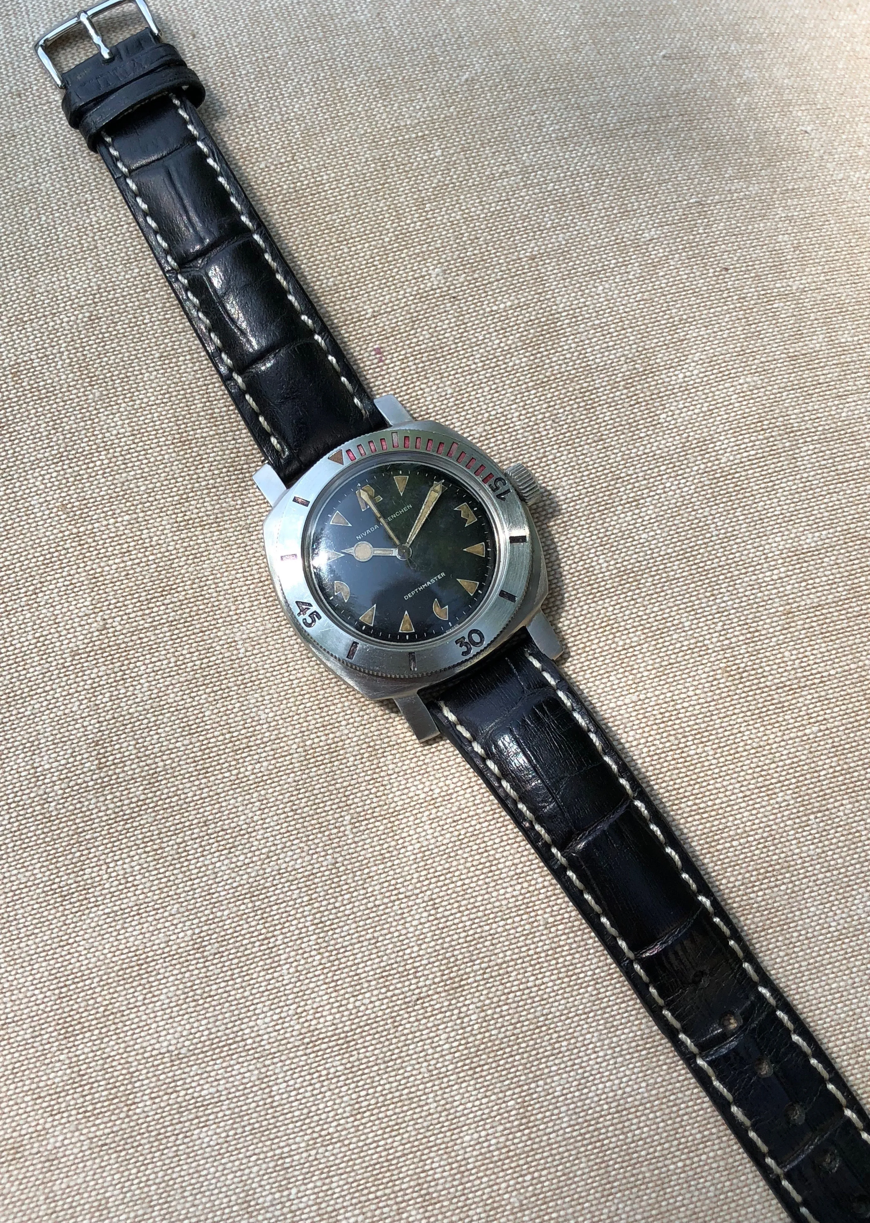 Vintage Nivada Grenchen PacMan Depthmaster 35232 Automatic 3000M Wristwatch