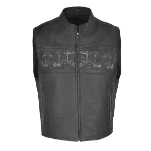 VL935 Vance Leather Men's Reflective Skull Vest with 4 Pockets