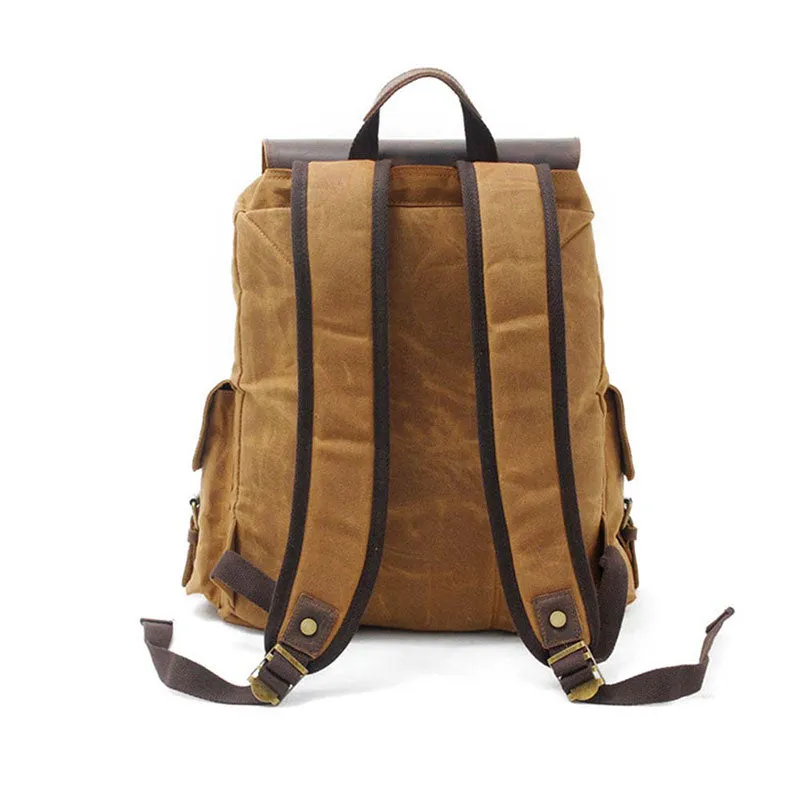 Waterproof Canvas Backpack With Leather Flip