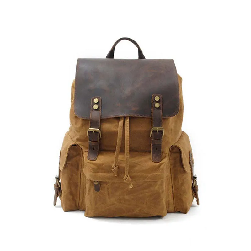 Waterproof Canvas Backpack With Leather Flip