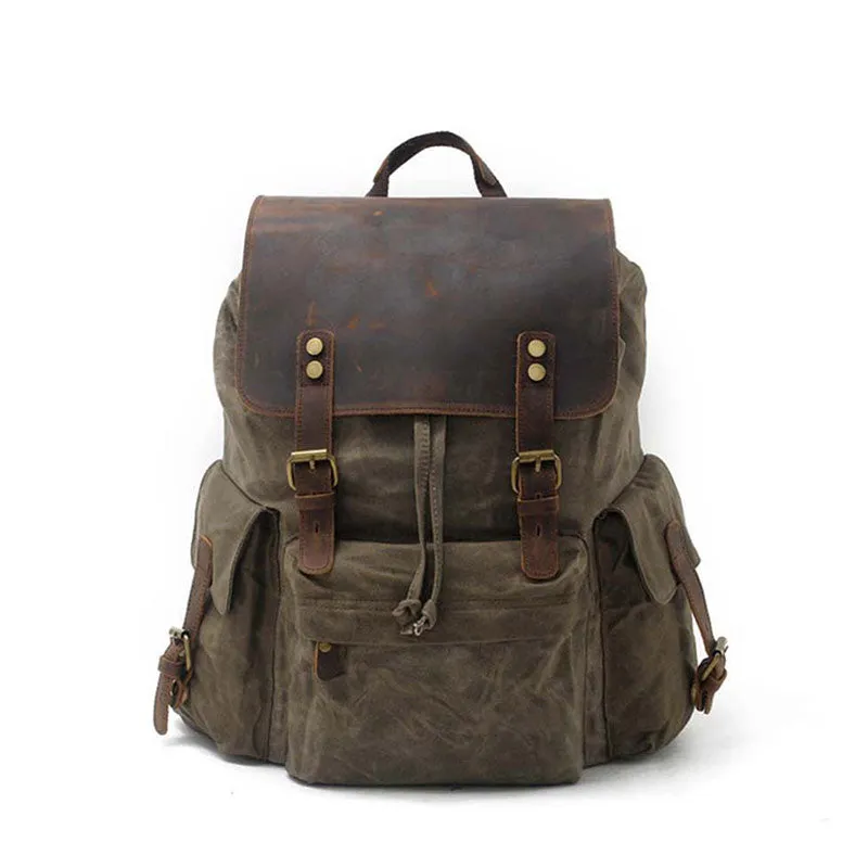 Waterproof Canvas Backpack With Leather Flip