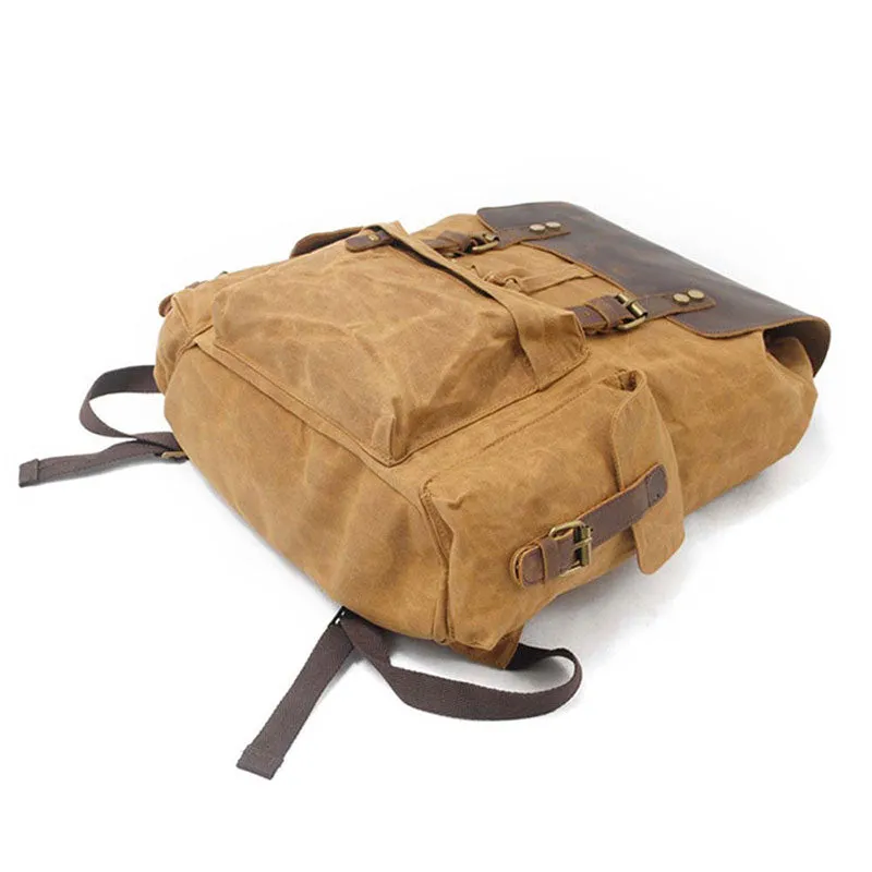 Waterproof Canvas Backpack With Leather Flip