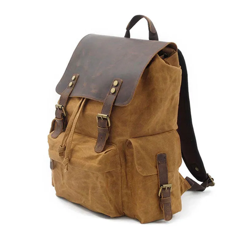 Waterproof Canvas Backpack With Leather Flip