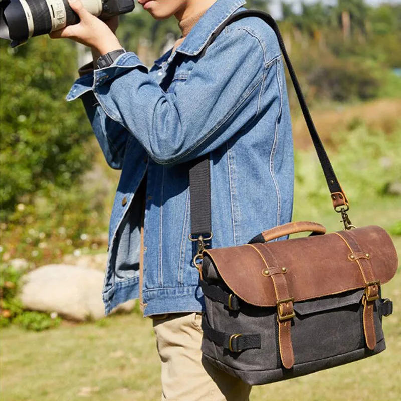 Waterproof Canvas DSLR Camera Bag Canvas Shoulder Camera Bag Messenger Bag QSM3032