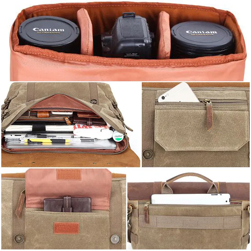 Waterproof Canvas DSLR Camera Bag Canvas Shoulder Camera Bag Messenger Bag QSM3032
