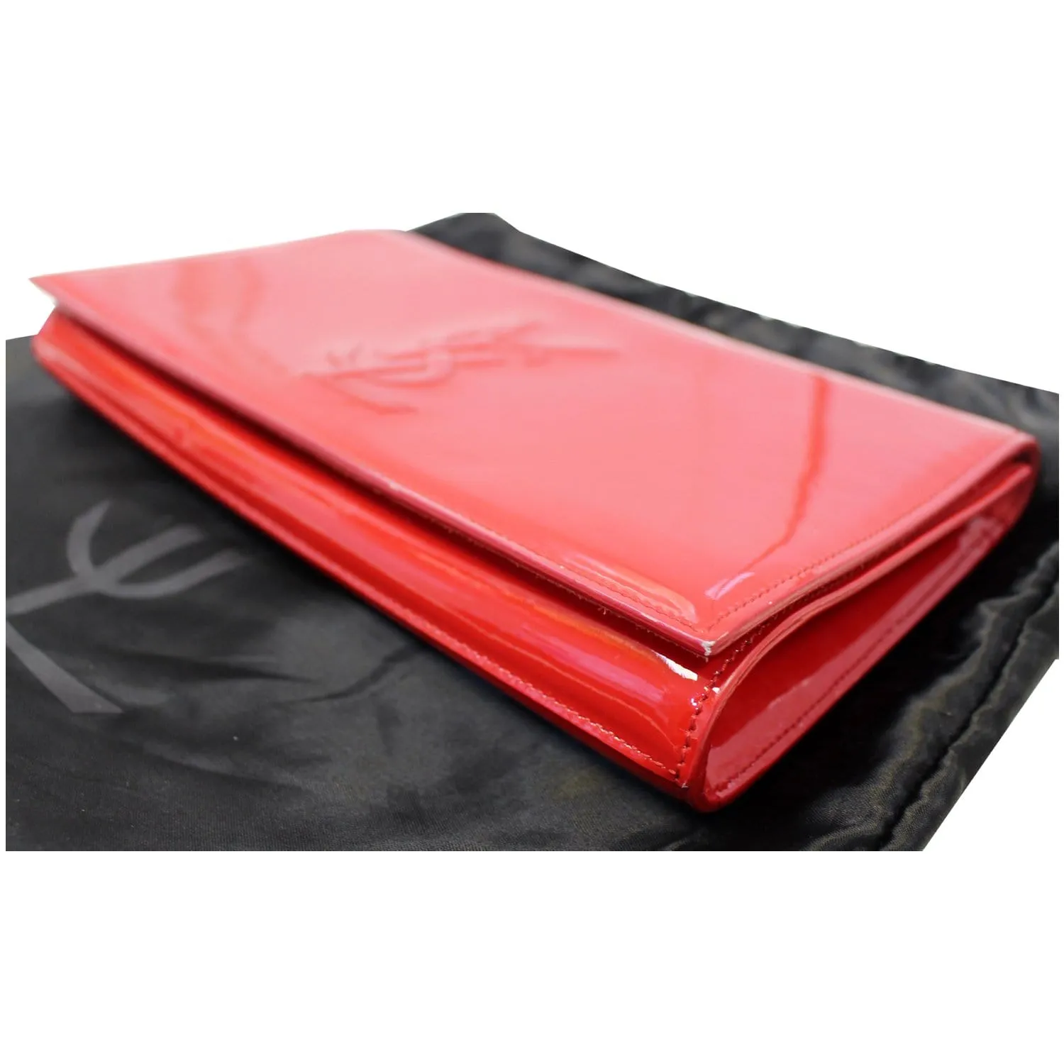 YVES SAINT LAURENT Large Belle de Jour Patent Leather Clutch Bag Red