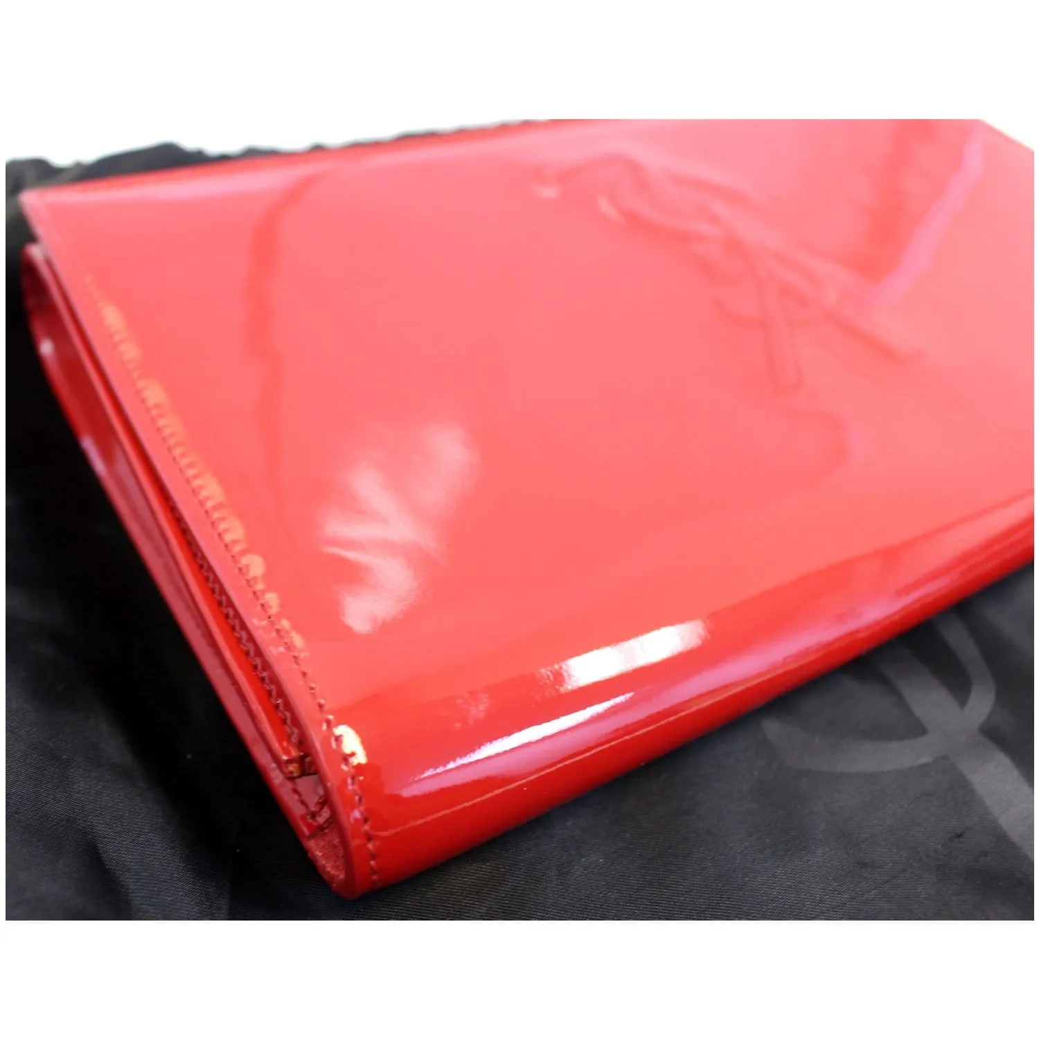 YVES SAINT LAURENT Large Belle de Jour Patent Leather Clutch Bag Red