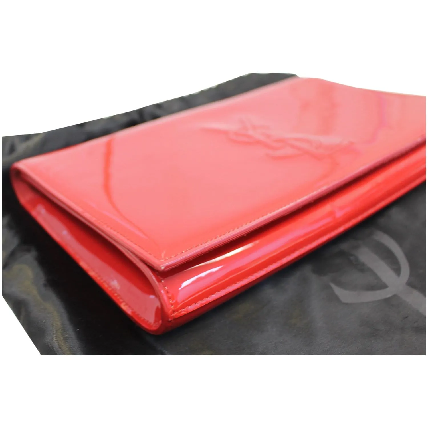 YVES SAINT LAURENT Large Belle de Jour Patent Leather Clutch Bag Red
